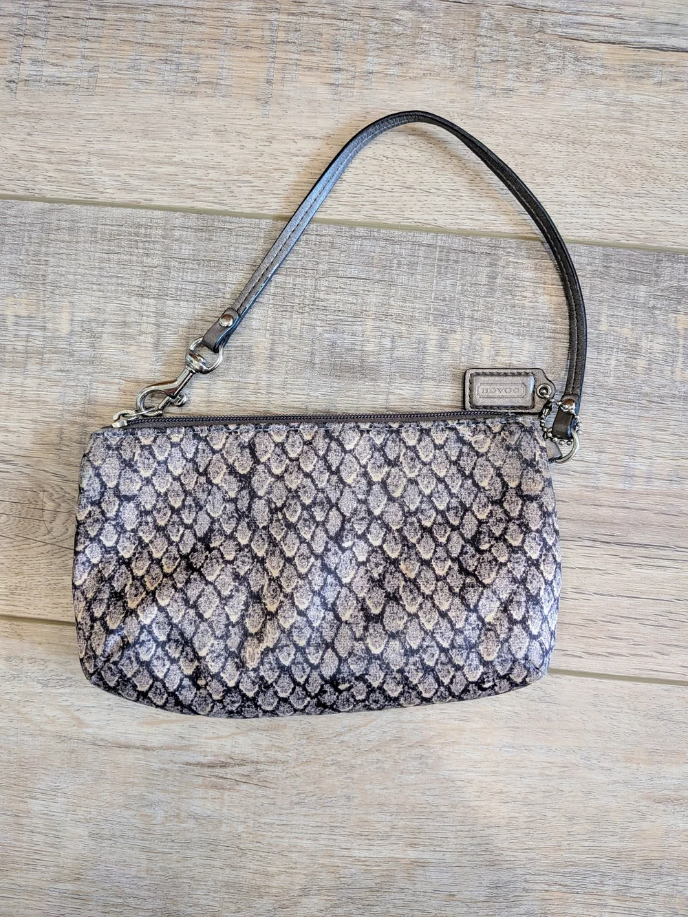 Vintage Coach Snake-Print Grey Wristlet